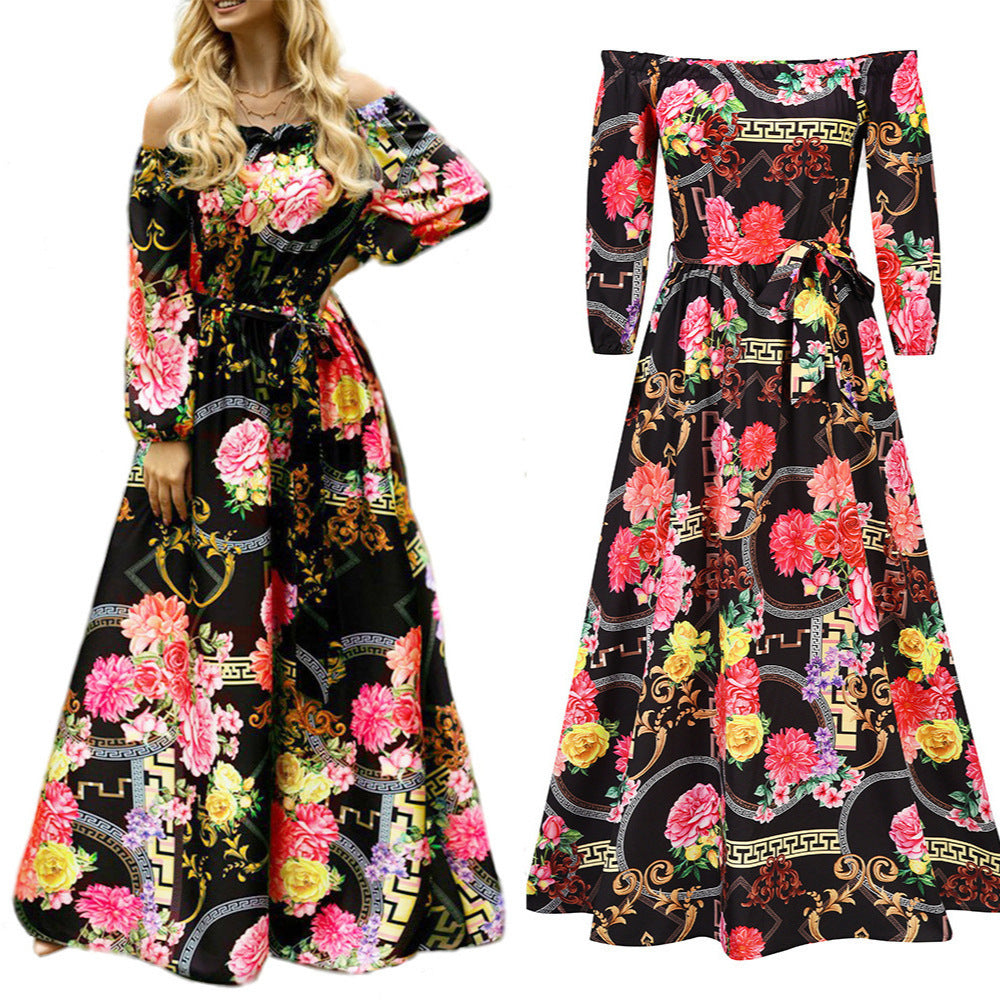 Dame Off-Shoulder Maxikjole med florale Applikationer Stilla