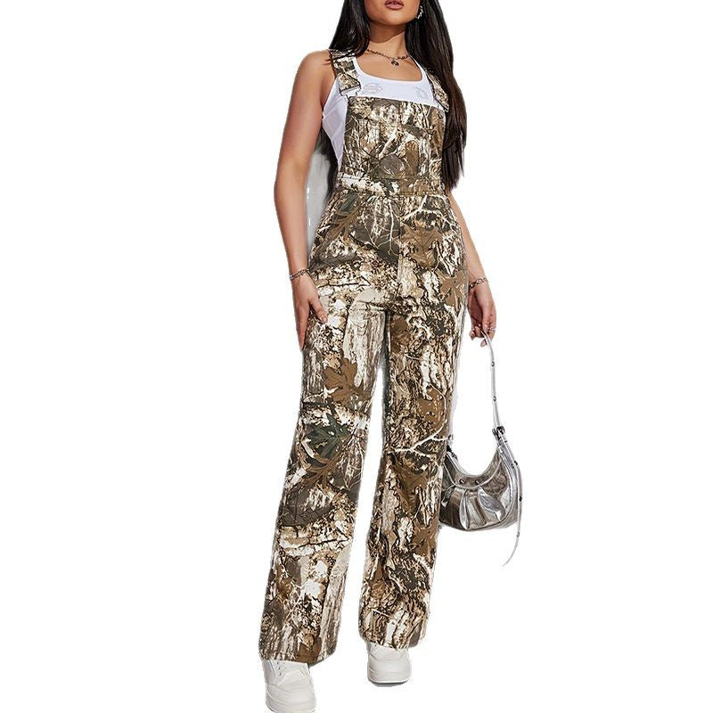 Dame Cargo-Overalls i urban camouflage-look med bred pasform Stilla