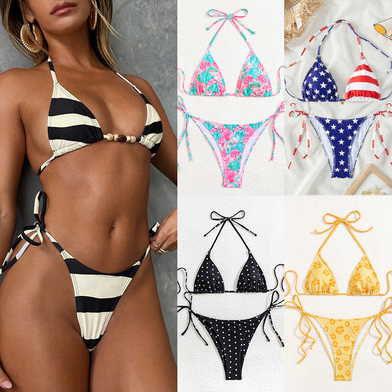 Dame Triangel-Bikini med prikker og justerbare bånd Skovae