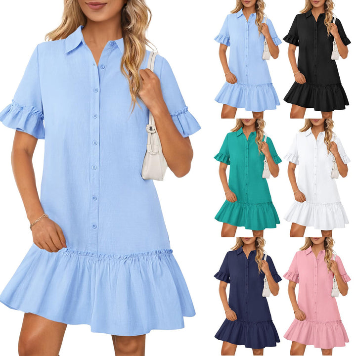 Dame skjortebluskjole med ruffles og elastisk kant Stilla