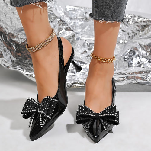 Dame Slingback Pumps med glitrende sløjfe-detalje og elegant hældesign Stilla