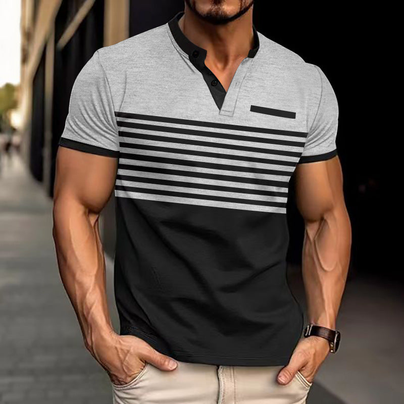 Herrer kortærmet poloshirt med moderne stribemønster og praktiske knapper Stilla