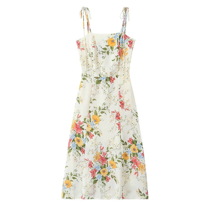 Dame Floral Print Maxikjole med justerbare bindebånd Stilla