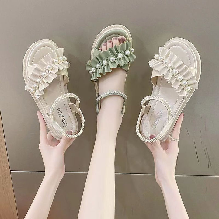 Dame sandaler med fashionable flæse-design og elegante perlepynt Stilla