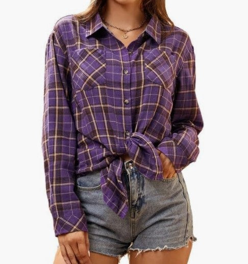 Kvinders ternet flannelbluse med knude-detalje Stilla