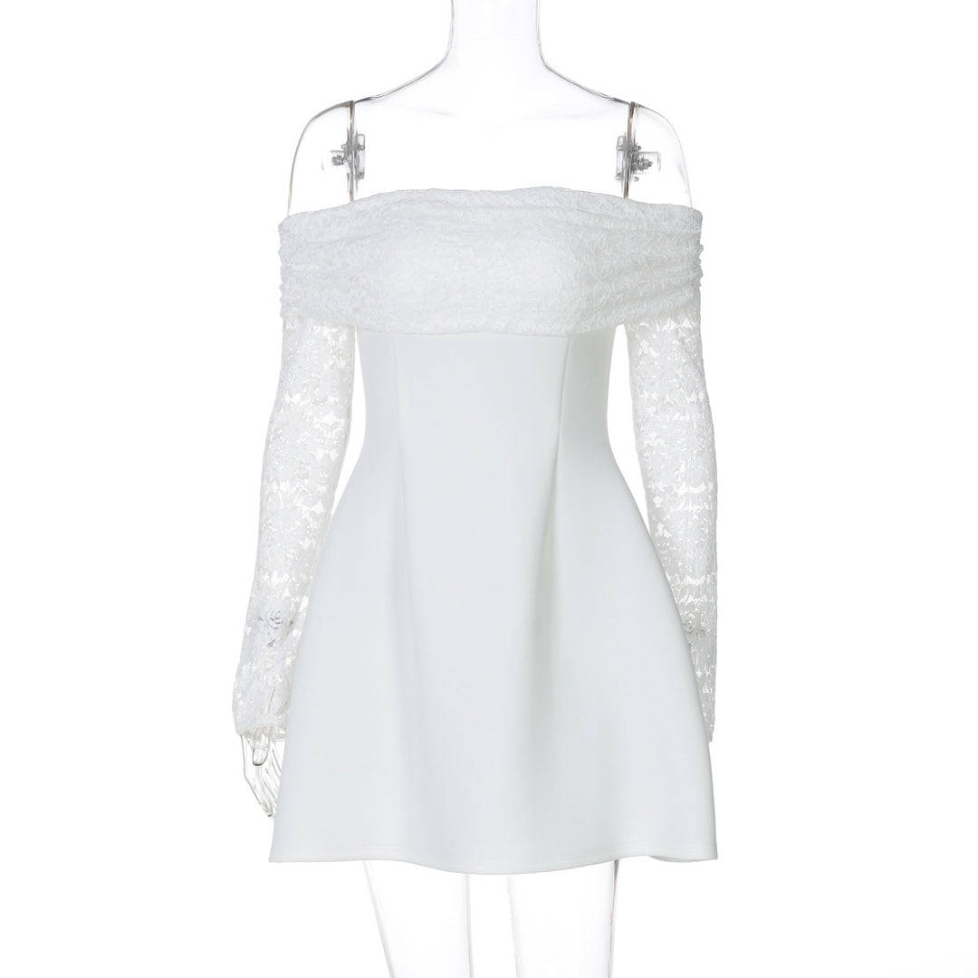 Dame Off-Shoulder Kjole med elegante spidsærmer og flydende nederdel Stilla