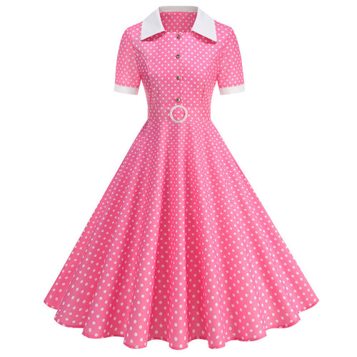 Dame Vintage Polka-Dot Kjole med Skørt og Krave Skovae