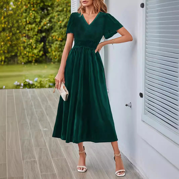 Dame Elegante Maxikjole med V-udskæring og luftige ærmer Stilla
