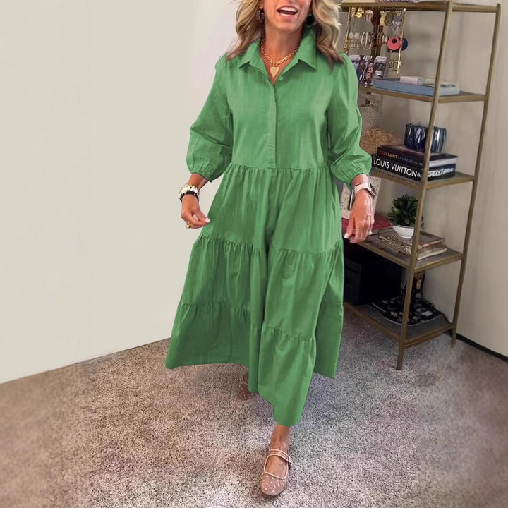 Dame Langærmet Skjortekjole med voluminøse Ruffles Detaljer Stilla