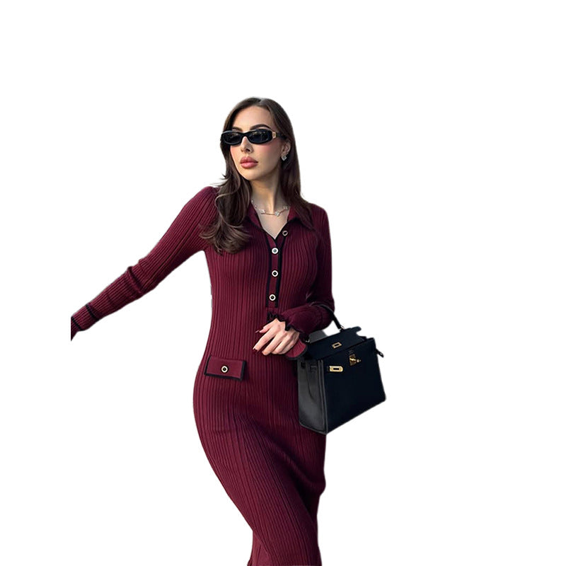Dame elegant Maxikjole med struktureret ribdesign og smart krave Stilla