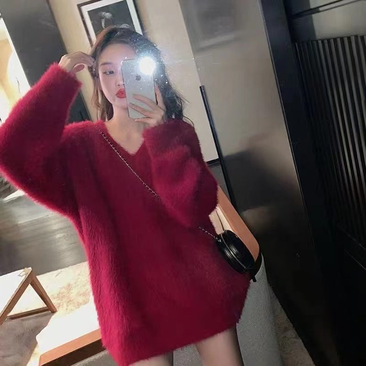 Dame V-hals Oversized Komfortabel Strikkjole Stilla