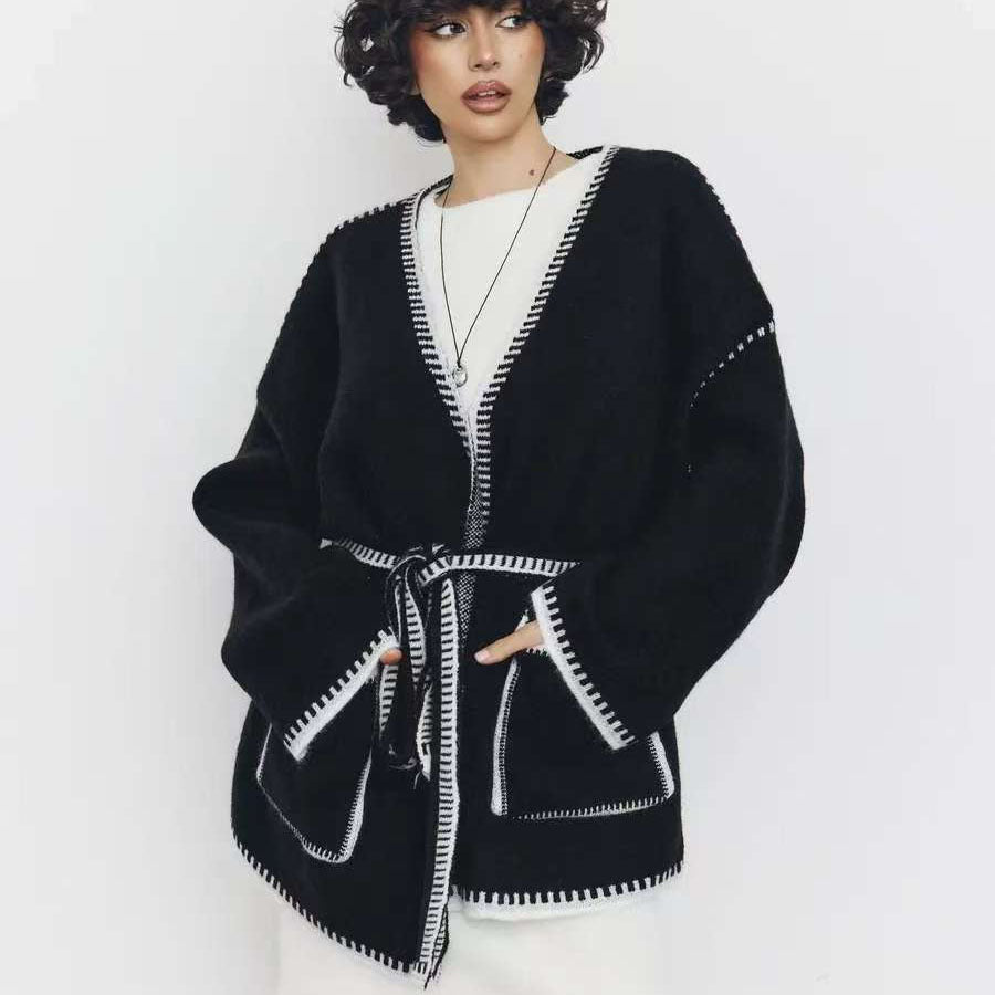 Femme Oversized Strikcardigan med bæltestedalje ved taljen Stilla