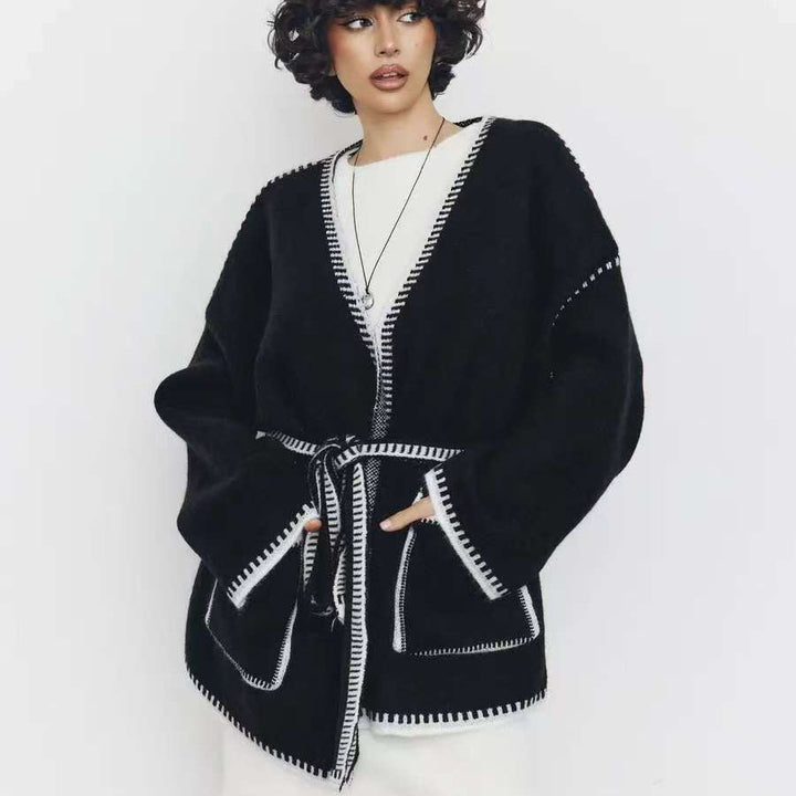 Femme Oversized Strikcardigan med bæltestedalje ved taljen Stilla
