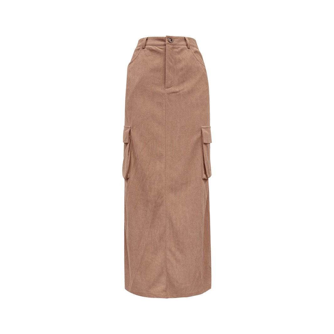 Dame cargo midi nederdel med sidelommer og elastisk talje Stilla