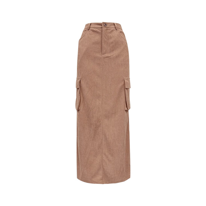 Dame cargo midi nederdel med sidelommer og elastisk talje Stilla