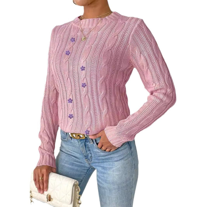 Damer Stor strikpullover med dekorative blomsterapplikationer Stilla