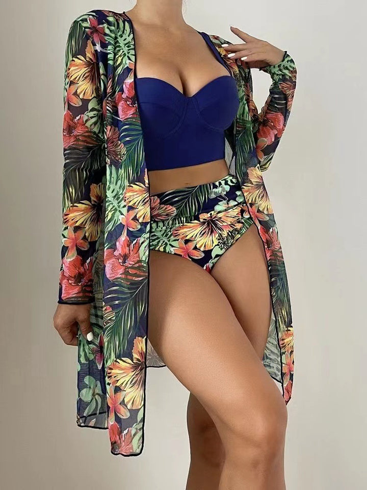 Dame Strandmode med floral kaftan og bikinifollow-up sæt Stilla