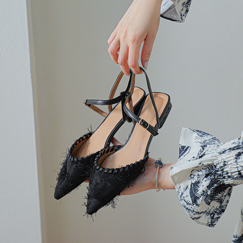 Dame elegante Slingback Ballerinaer med struktureret frynse-detalje Stilla