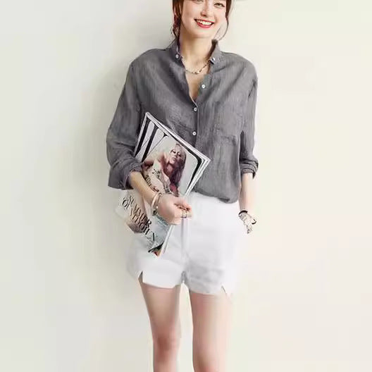 Dame fritid let button-up-shirt og skræddersyede shorts sæt Stilla