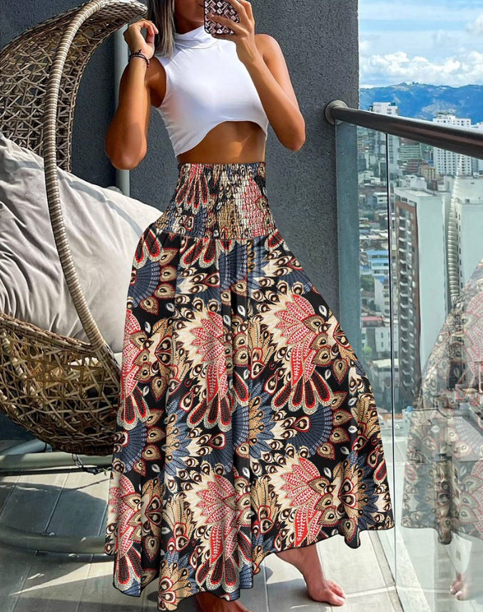Dame Boho Maxi-nederdel med elastisk talje Stilla