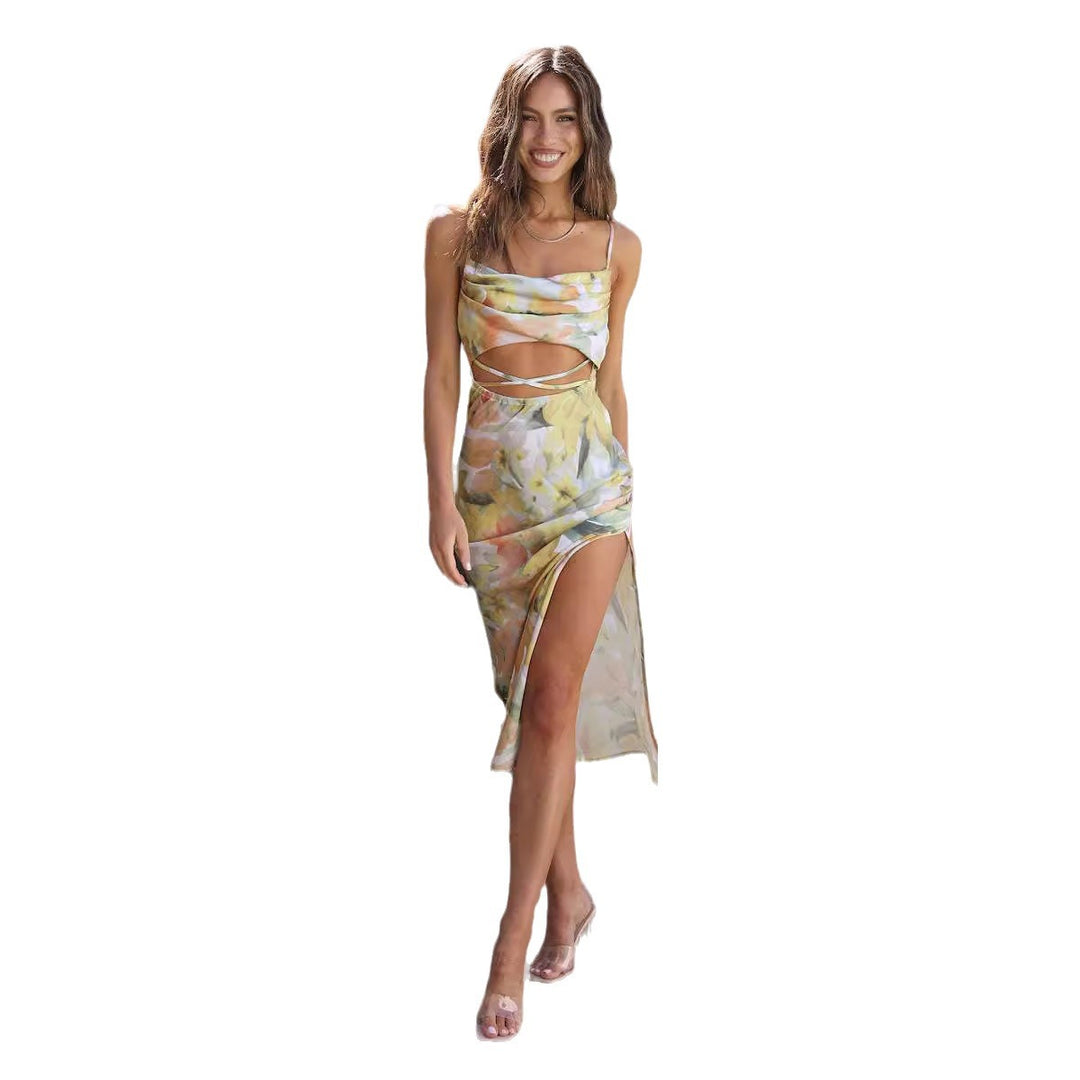 Kvinder Blomster Cut-Out Maxi Kjole Stilla