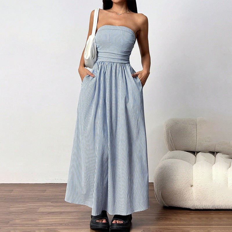 Dame maxikjole med off-shoulder snit og sidelommer Stilla