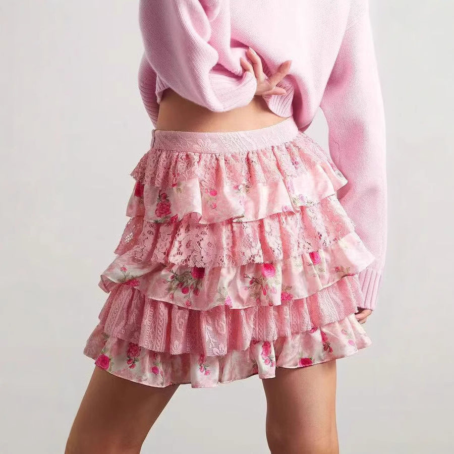Dame Rynkefarvet Blomster Mini Skirt Stilla