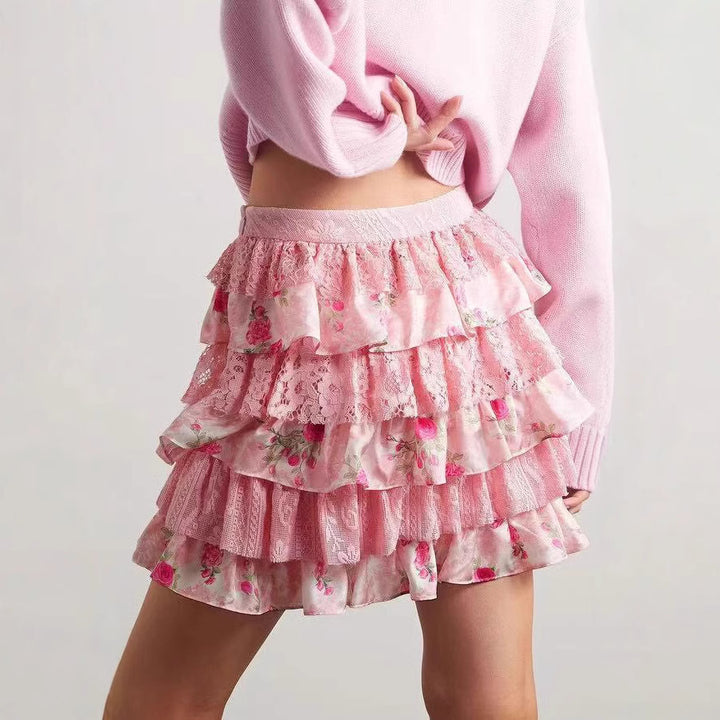 Dame Rynkefarvet Blomster Mini Skirt Stilla