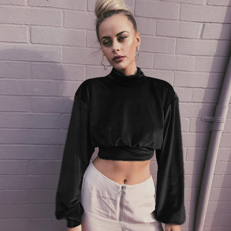 Dame Cropped Pullover med høj krave og vide ærmer Stilla