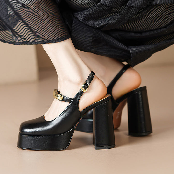 Femme Chunky Platform Slingback Heels med dekorativ rem Stilla