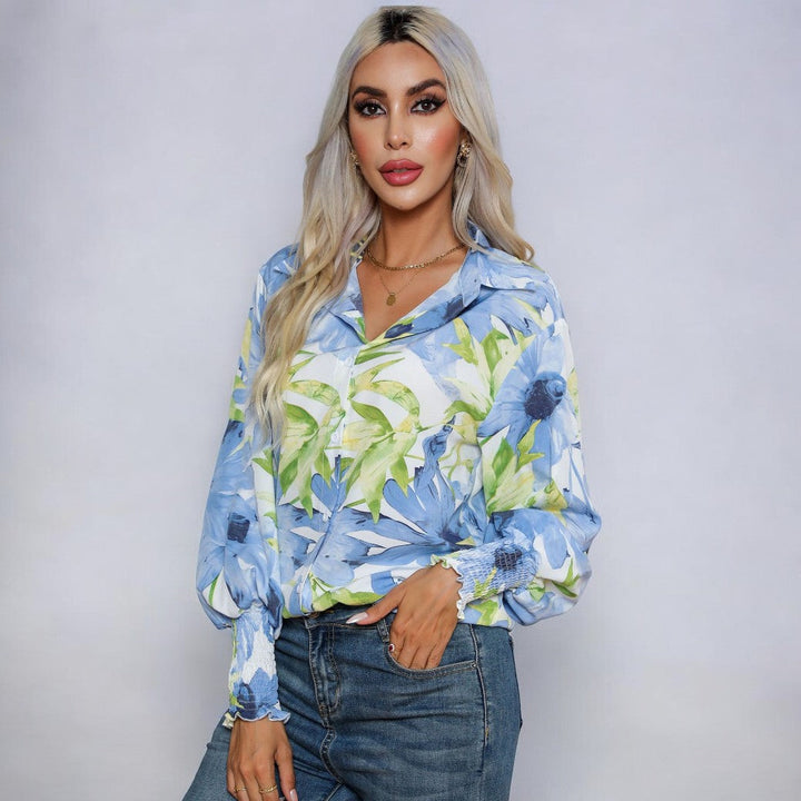 Stilla | Elegant Bluse skjorte med blomster mønster