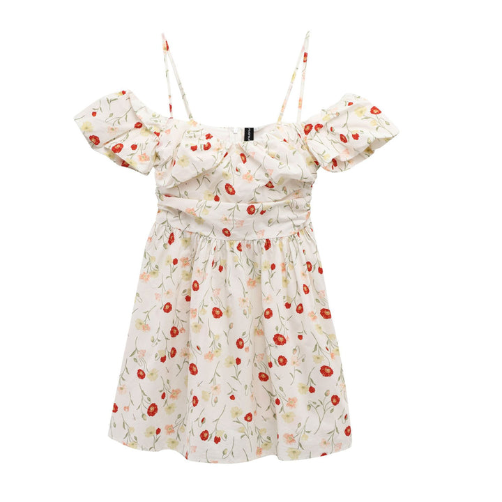 Femme Flowey Floral Print Mini Kjole med Puffærmer Stilla