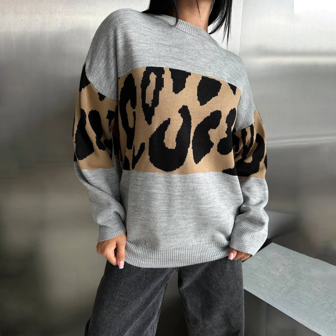 Damer Mode Leopard Mønster Sweater Stilla