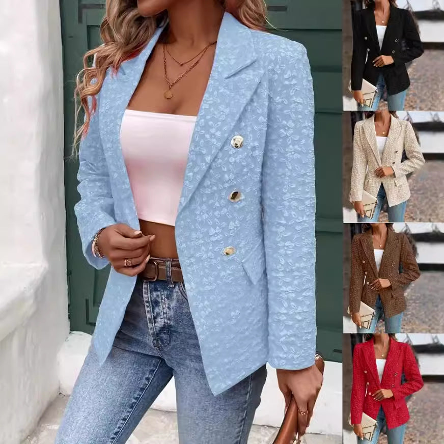 Dame elegant blazer med struktureret blomsterdesign og gyldne knapper Stilla