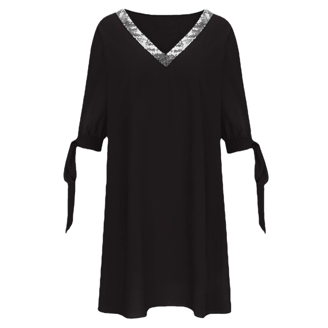 Dame elegant V-hals bluse med pailletdekoration Stilla