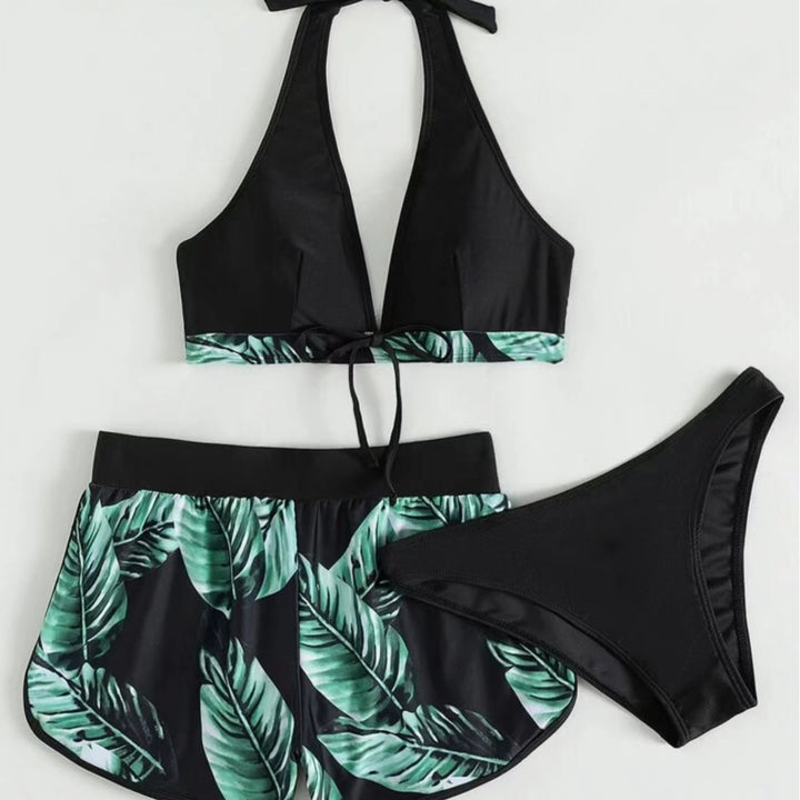 Dame Sporty Bikini-sæt med høj skæring og moderigtige shorts Stilla