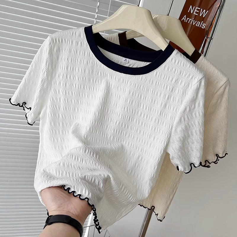 Frue Struktureret Rynket Kant T-shirt Stilla