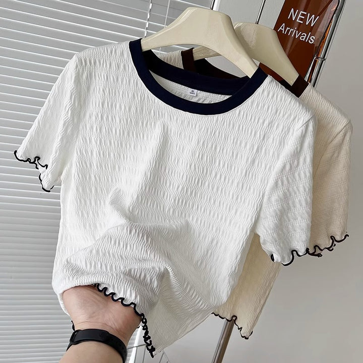Frue Struktureret Rynket Kant T-shirt Stilla