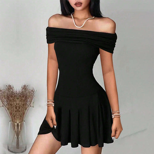 Kvinder Off-Shoulder Mini Kjole med Elegant Indpakningsdetalje Stilla