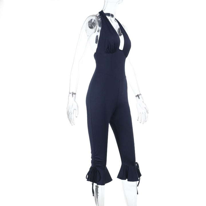 Dame Elegant Jumpsuit med høj lukket design og flæsedetaljer Skovae