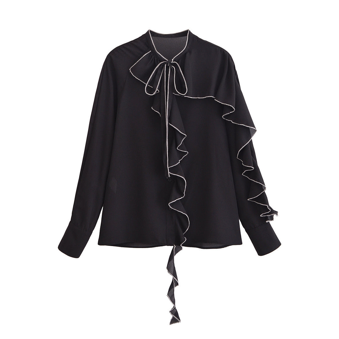 Dame Rygflæsebluse i chiffon med sløjfe Stilla