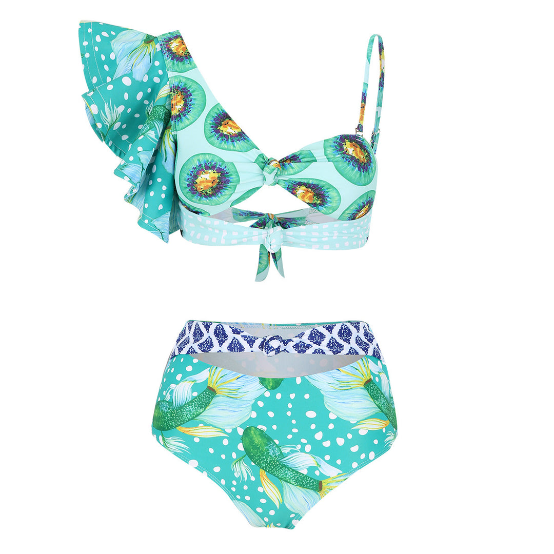 Dame bikini sæt med asymmetrisk top og blomster accenter Stilla