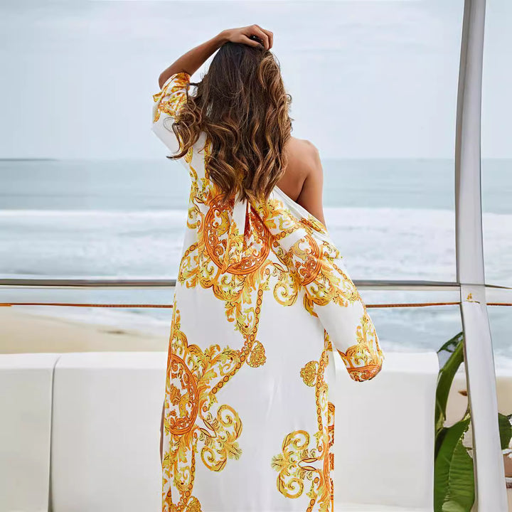 Dame Strandkimono med elegant mønster og dyb V-hals Stilla