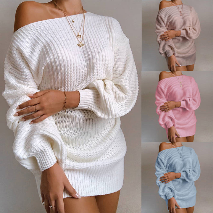 Kvinders casual strikket kjole med off-shoulder design og voluminøse ærmer Stilla