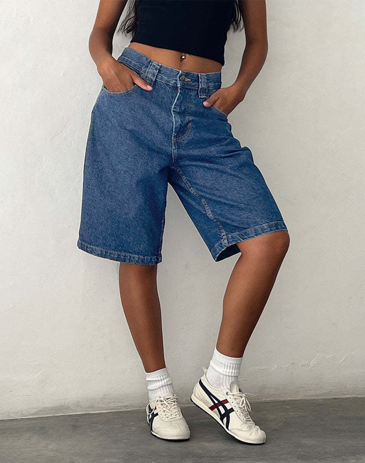 Damer Relaxed Fit Jeans-Shorts i moderne vintage-stil med høj talje og ukonventionel pasform Stilla