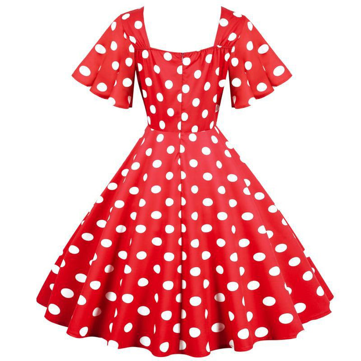 Damer Rockabilly kjole med legesyge polka prikker mønster og svajende kant Stilla