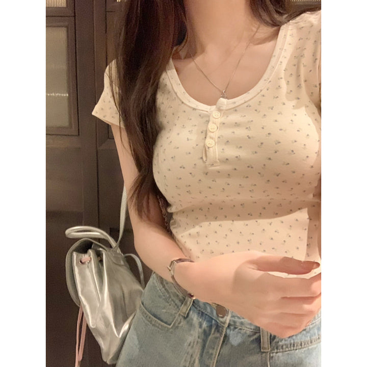 Femme Fritid Kortærmet Henley Top Stilla