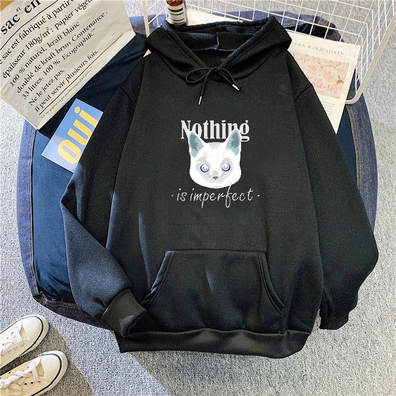 Women's Cozy Hoodie with Artistic Cat Design Skovae