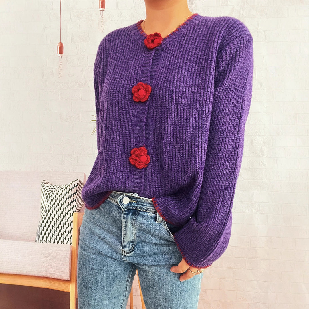 Kvinders cardigan med blomsterknapdetaljer og struktureret stof Stilla