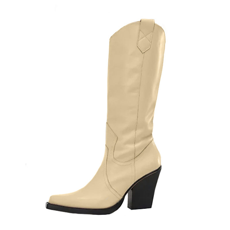 Femme Western-stil knælange stiletto-støvler med dekorative detaljer  Stilla